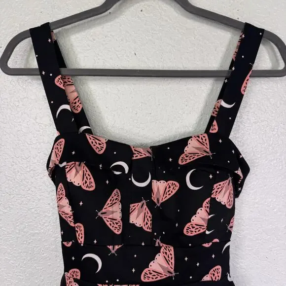 Eva Rose Dress Womens Medium Moth Celestial Fit Flare Sweetheart Y2K Rockabilly - Picture 4 of 11